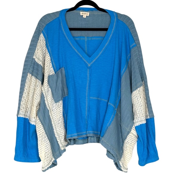 NWOT POL Mixed Media Boho Patchwork Blouse - Picture 2 of 9